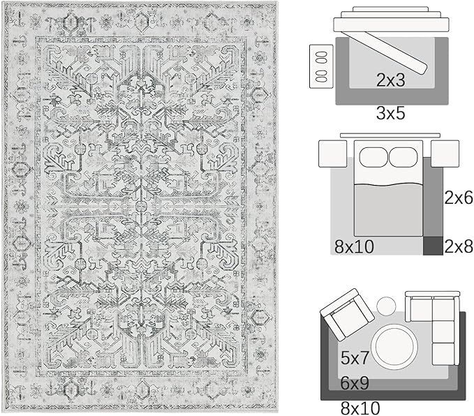 jinchan Lima Runner Rug 2x6 - Vintage Hallway Machine Washable Rug Floral Non Slip with Rubber Backing Ultra-Thin Carpet Runner for Kitchen Bedroom Laundry Room Farmhouse Entryway (2x6ft, Grey)