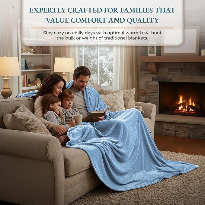 Casa Platino King Size Blanket – Light Blue Fleece Throw 108x90 for Bed, Sofa or Guest Room – Lightweight Flannel for Everyday Use – Soft & Breathable