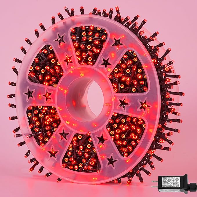YEGUO 165ft 500 LED Christmas Lights Outdoor Waterproof, Red String Lights Plug in, Twinkle Christmas Tree Lights Indoor with Timer Memory 8 Modes
