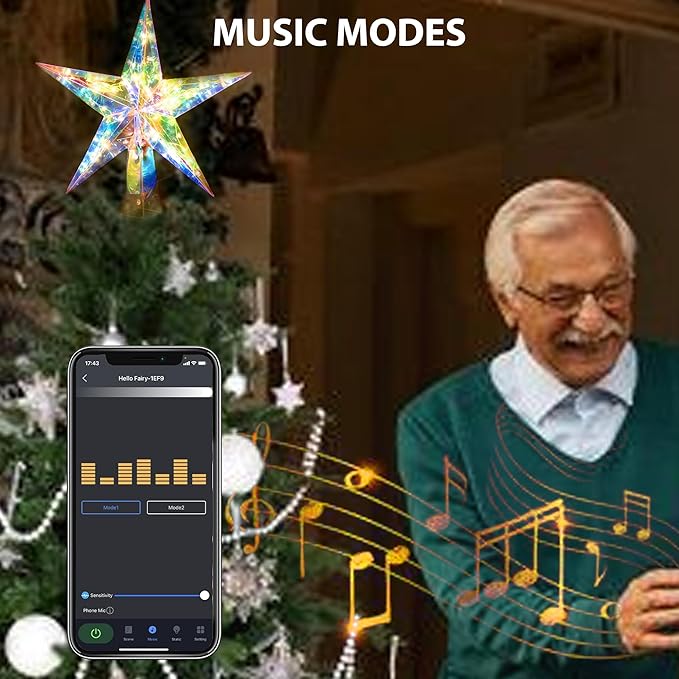 Smart Christmas Tree Topper Star App Control, 11.8" PET Christmas Tree Topper Lighted 20 LEDs RGB Color Changing Lighted Treetop Decorate for Xmas Decorations Ornaments Holiday Party Indoor Decor
