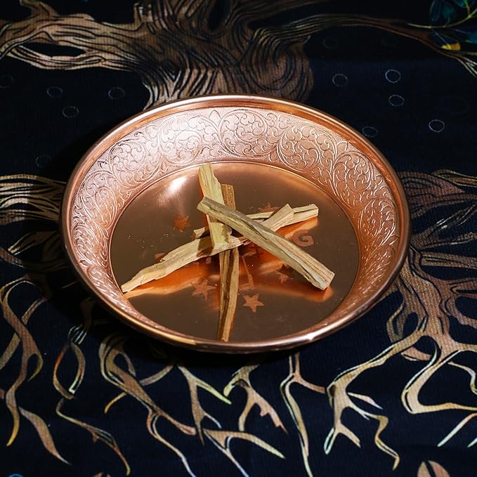 Copper Offering Prayer Ritual Bowl Plate - Great for use Meditation,Smudging, Incense,Candle Dish, Ash Catcher,Jewelry Dish,Witches(Praying)