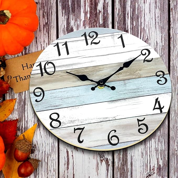 CHYLIN Wall Clock, Silent Non Ticking Battery Operated, Rustic Coastal Country Clock Decorative for Bathroom Kitchen Bedroom 8