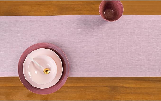 Solino Home Linen Bubblegum Pink Table Runner 108 Inches Long - Athena, 100% Pure Linen Dining Table Runner 14 x 108 Inch for Valentines, Spring, Easter