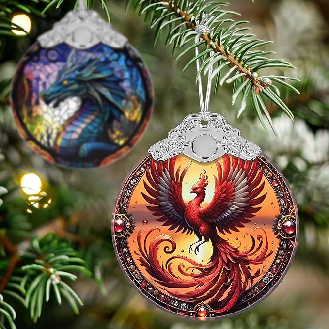 Stained Glass Phoenix Ornament - Christmas Ornaments - Christmas Tree Decorations - Holiday Present Ideas - Gift Exchange