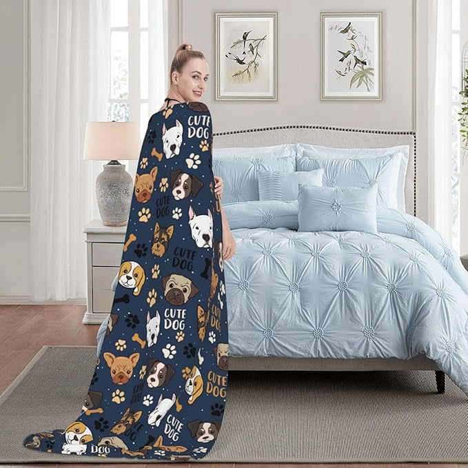 Cute Dogs Puppy Dog Fleece Blanket - Soft Cozy Plush Throw Blanket for Adults Kids Pet, Lightweight Warm Flannel Sherpa Blanket for Couch Bed Sofa, Gift for Dog Lovers 50"x40"