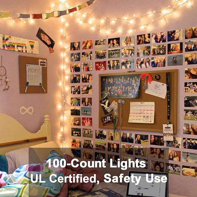 ODEETRONIC Warm Christmas Lights - 21.63ft 100Count Steady & Blink Clear Christmas Lights, UL Certified Incandescent Fairy String Light, White Wire Xmas Tree Light Connectable for Indoor Outdoor Party