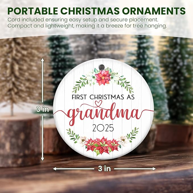 GEEMBI Christmas Grandma Gifts for Pregnancy Announcement - Ceramic Christmas Ornaments 2025 for Tree Decorations - First Time Grandma Gifts, Baby Announcement Gift for Grandmother