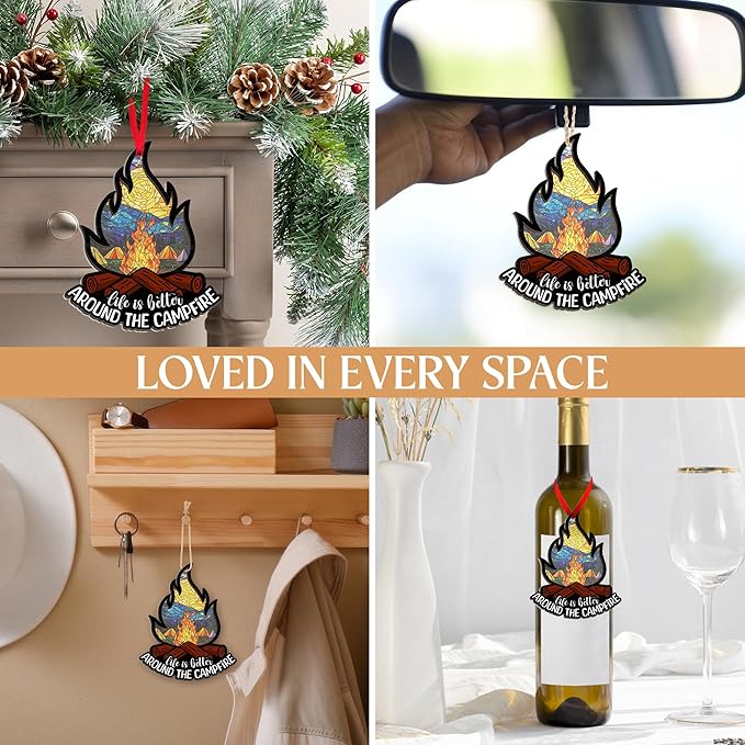 Camping Ornaments for Christmas Tree - Suncatcher Christmas Ornaments 2025 - Happy Camper Gifts for Men Women Family Friends, Camper Ornament, Camping Gifts for Nature Lovers, Travel Ornament