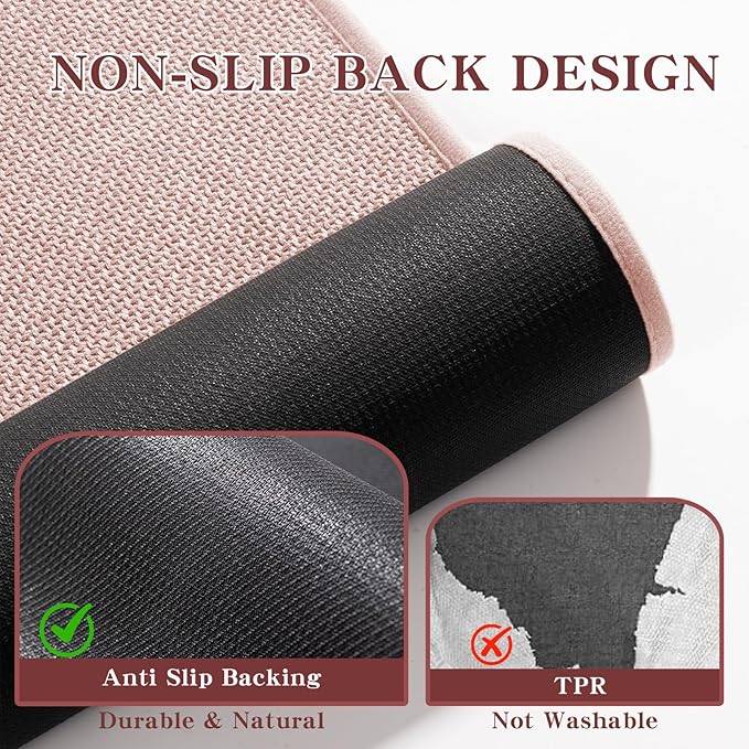 chakme Bathroom Rugs Mat U-Shaped 24x17, Ultra ThinNon Slip Bath Mat Small Quick Dry Absorbent Bath Matfor Bathroom Floor, (Pink, U-24"x17")