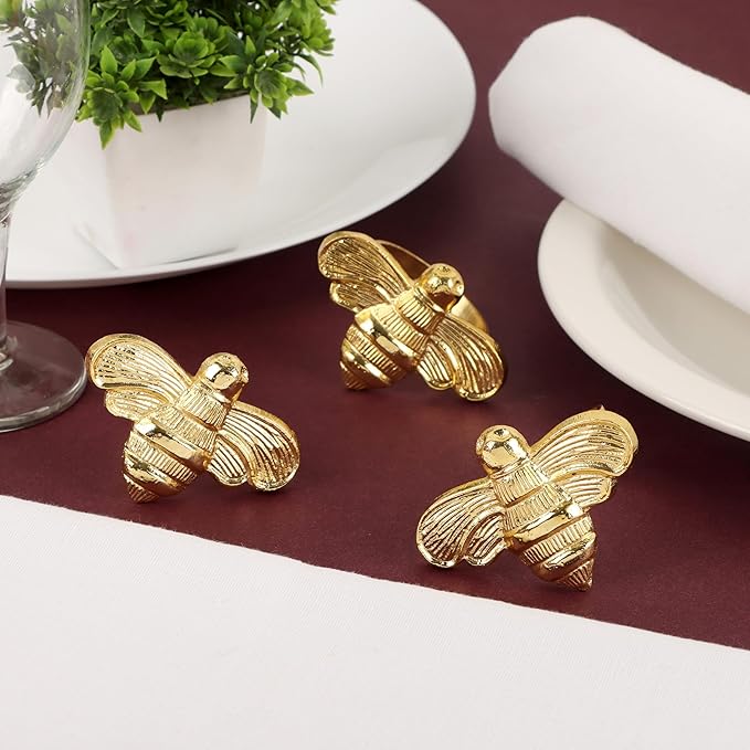 ALPHA Living HOME Bee Napkin Ring Serviette Rings Set of 12 Metal Napkin Ring Dinner Napkin Holders for Cloth Napkins Thanksgiving Wedding Christmas Party Kitchen Table Decoration (Gold)
