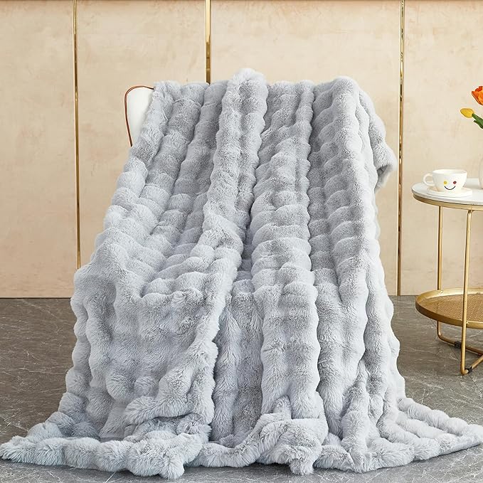 Soft Fluffy Blanket - Fuzzy Throw Blanket for Couch, Plush Rabbit Faux Fur Blanket, Cute Cozy Blankets for Women, Thick Warm Bubble Blankets for Bed Sofa Bedroom Living Room - 51" x 63"
