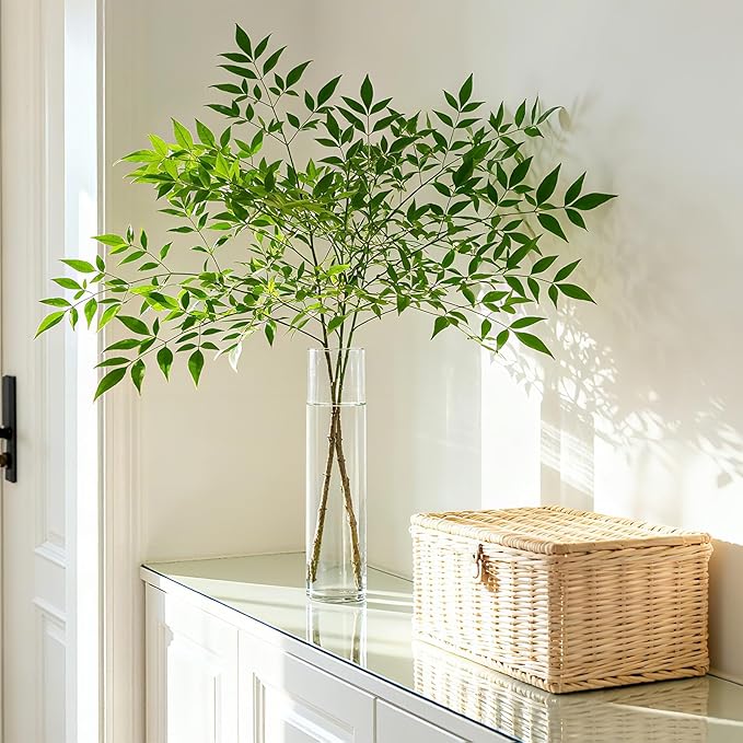 2 Pcs Fake Plants Green Nandian 35.4 Inch Greenery Stems for Vase Decor, Artificial Plants Faux Branches for Vase Filler Fake Leaves Office Home Decor