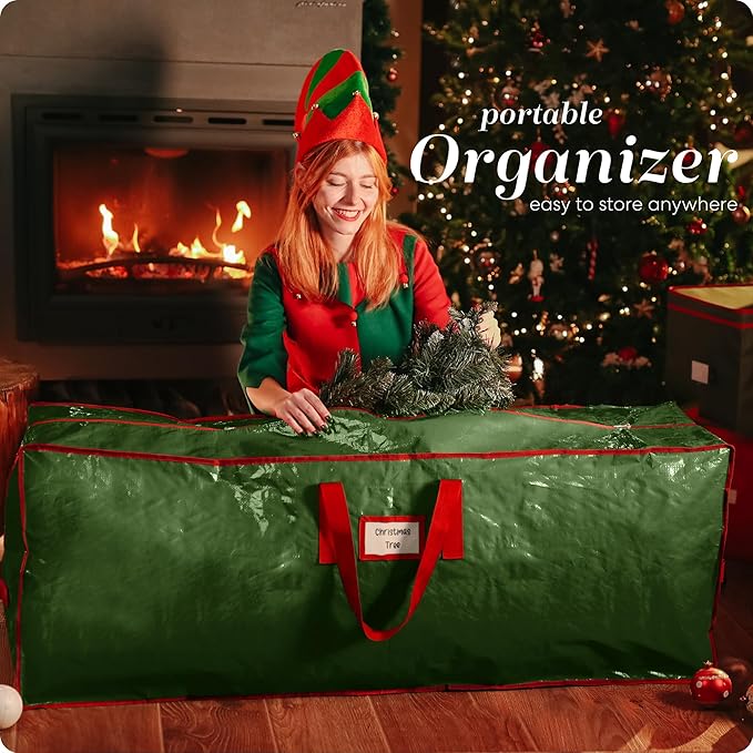 Christmas Tree Storage Bag - Stores 9 Foot Artificial Xmas Holiday Tree, Durable Waterproof Material, Zippered Bag, Carry Handles - Protects Against Dust, Insects and Moisture (Green)