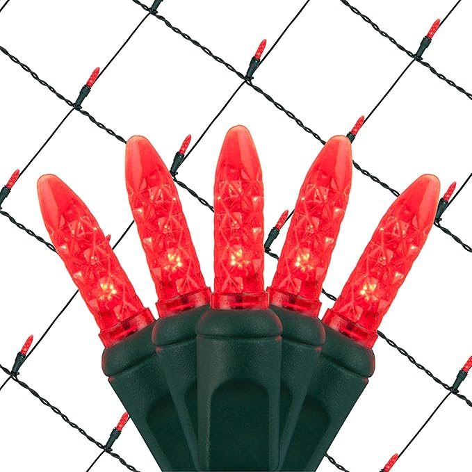 Wintergreen Lighting 100 M5 Red LED Net Lights, 4 x 6 ft Green Wire Indoor/Outdoor Commercial Grade Holiday & Valentine’s Day Hedge and Outdoor Christmas Decor