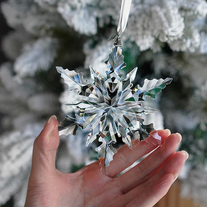 2025 Clear Snowflake Ornaments Crystal Glass Christmas Star for Christmas Tree Ornaments Hanging Crystal Sun Catcher Pendant Home Decor