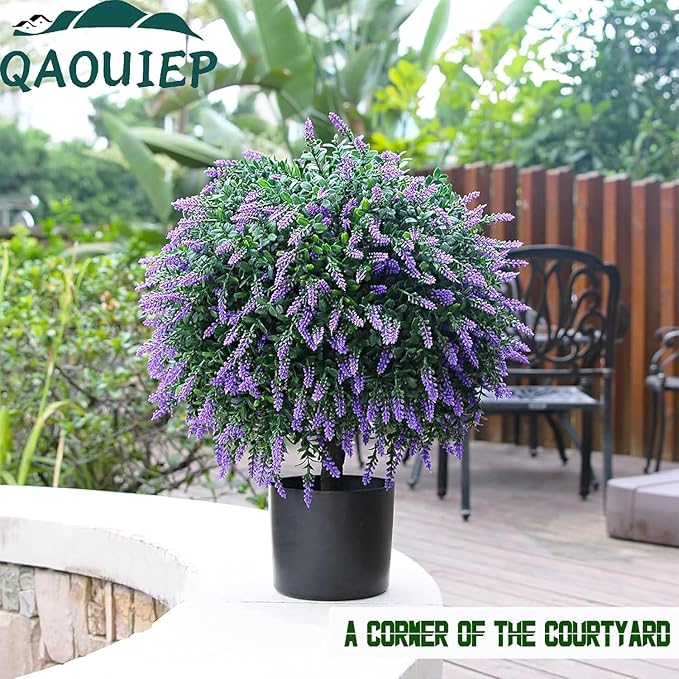 Real Touch 24" Artificial Lavender Trees (2-Pack) – Lifelike UV-Resistant Artificial Plant Featuring a Natural Wood Trunk – Perfect for Front Porch, Patio & Home Decor