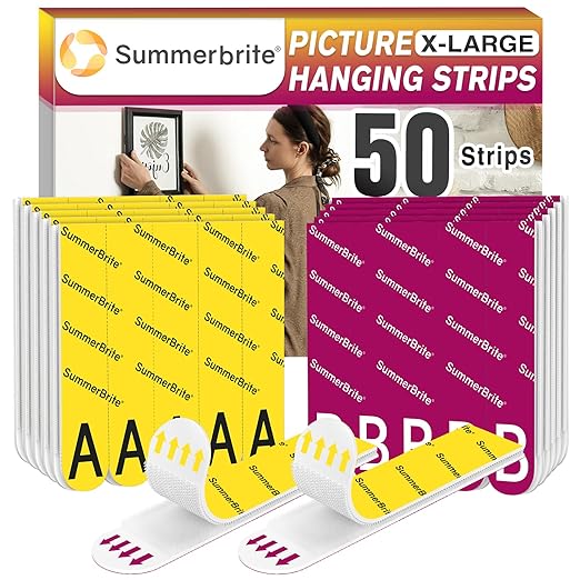 Picture Hanging Strips Heavy Duty XL 25 Pairs/50Strips, Damage Free Hanging Picture Hangers, Removable Adhesive Hook and Loop Wall Strips, Frame Stickers No Nails for Home Decor Wall Posters
