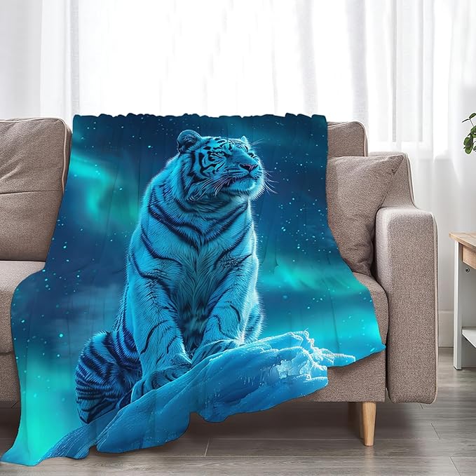 Tijuboni White Tiger Throw Blanket Tiger Gifts for Girls Boys Women Men Kids Adults Soft Flannel Fleece Blanket for Couch Sofa Bed Home Decor 60"x80"