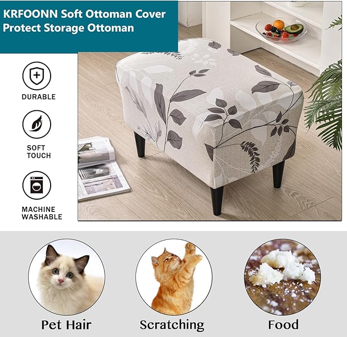 KRFOONN Ottoman Slipcovers Stretch Rectangle Footrest Stool Covers Printed Ottoman Cover for Foot Stool Furniture Protector with Non Slip Elastic Bottom(22, Large)