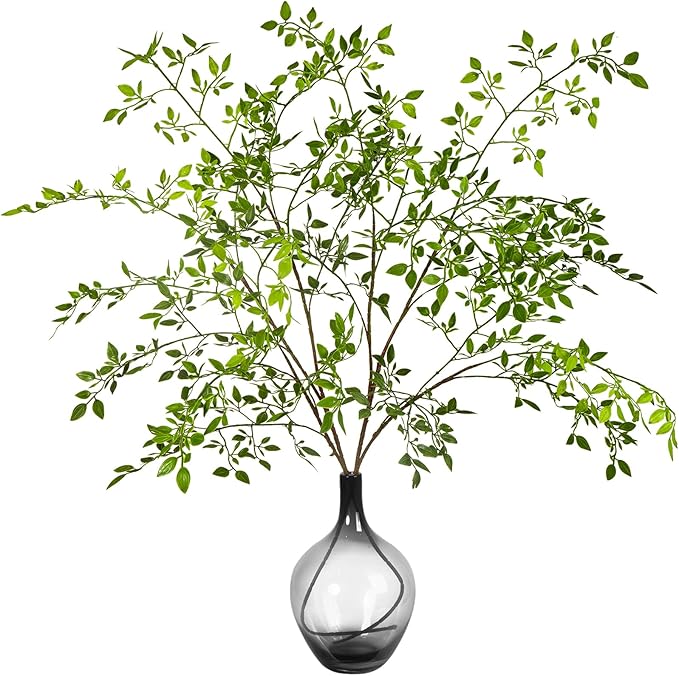 Artificial Greenery Stems, 43.3" Nandina Branches Tall Faux Plant Stems for Vase, Greenery Decor Stems Leaves Bunches for Shop Garden Office Home Décor(Green,2Pcs)