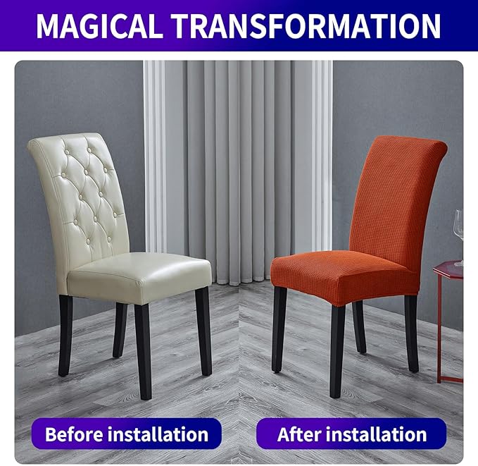 Howhic Stretch Chair Covers for Dining Room Set of 8, Removable Washable Dining Room Chair Covers, Dining Chair Slipcovers Seat Protector, Great Decor for Home and Banquet (Pureed Pumpkin, 8 Pack)