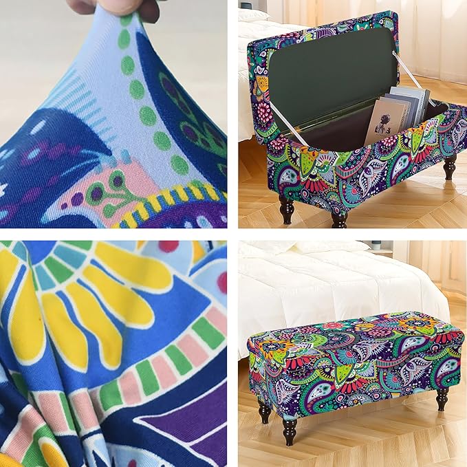FUANGUI Ottoman Cover Stretch Storage Ottoman Bench Slipcover Jacquard Folding Storage Bench Ottoman Cover Footrest Stool Slipcover Footstool Protector Cover with Elastic Bottom Fit Length,Large