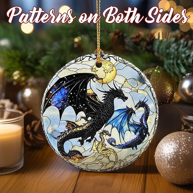 Christmas Ornaments, Dodosky 2.8in Ceramic Dragon Ornament, Xmas Decor, Christmas Tree Ornaments, Xmas Decorations for Tree, Holiday Ornament, Gift Ideas, Dragon Lovers Gifts, Gifts for Friends
