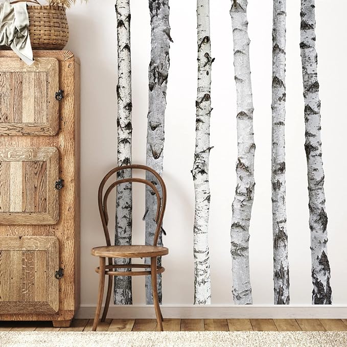 70 Inches Giant Tree Wall Decal White Birch Tree Wall Sticker Large Trees Decals Peel and Stick Woodland Forest Tree Sticker Nature Trees Stickers for Bedroom Nursery Living Room