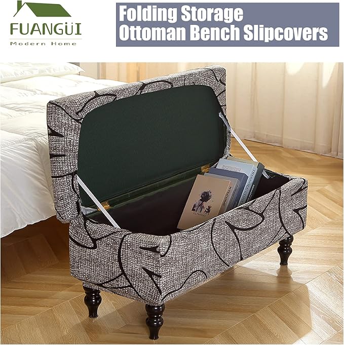FUANGUI Ottoman Cover Stretch Storage Ottoman Bench Slipcover Printed Folding Storage Bench Ottoman Cover Footrest Stool Slipcover Footstool Protector Cover with Elastic Bottom