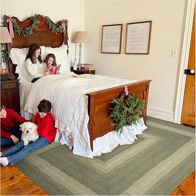 Homespice Grassland Large Braided Rugs 8x10' - Rustic Jute Country Rugs for Living Room and Dining Room