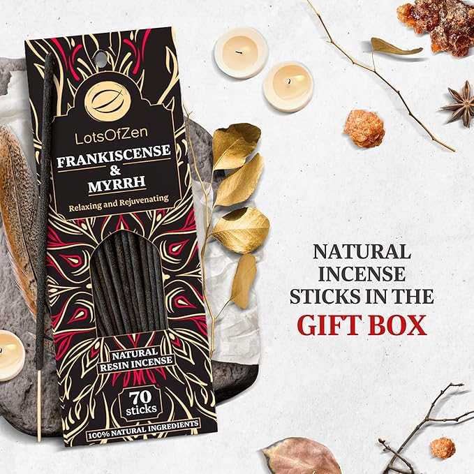 Frankincense and Myrrh Incense Sticks (70 Pack) – Long Burning Natural Resin Smudge Kit for Spiritual Cleansing, Meditation & Energy Balance