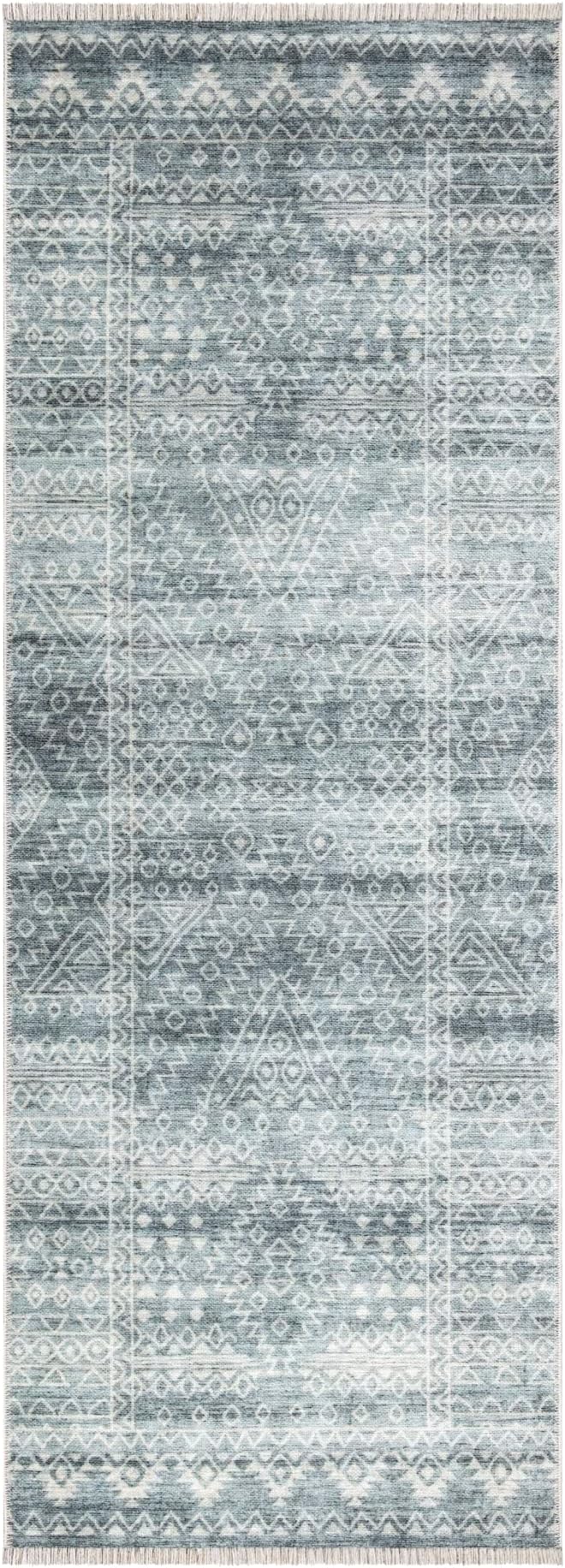 Bloom Rugs Caria Washable Non-Slip 10 ft Runner - Teal/Ivory Geometric Runner for Entryway, Hallway, Bathroom, and Kitchen - Exact Size: 2'6" x 10'
