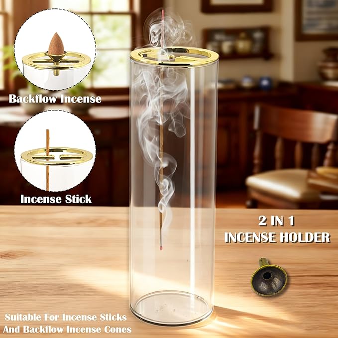 1 Pack HZCPENG Incense Holder, 2 in 1 Incense Burner for Sticks or Backflow Incense, Anti-ash Round Incence-Stick Holder for Meditation, Yoga, Relaxation, and Home Décor
