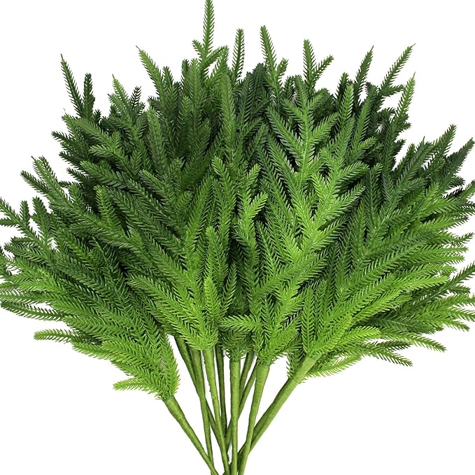 6 Pcs Norfolk Pine Stems Real Touch Norfolk Pine Branches Realistic Christmas Greenery Evergreen Stems for Decorating Christmas Indoor Home Decor