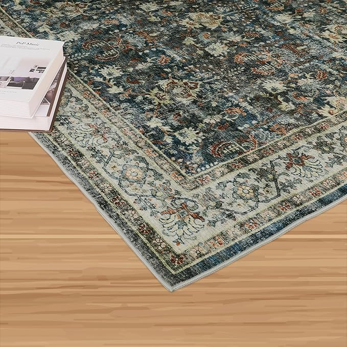 Dripex Vintage Washable Area Rug - 2x4 Indoor Door Mat Oriental Medallion Accent Throw Rug Distressed Foldable Non-Slip Low-Pile Bathroom Kitchen Rug for Entryway Laundry Room Living Room Bedroom