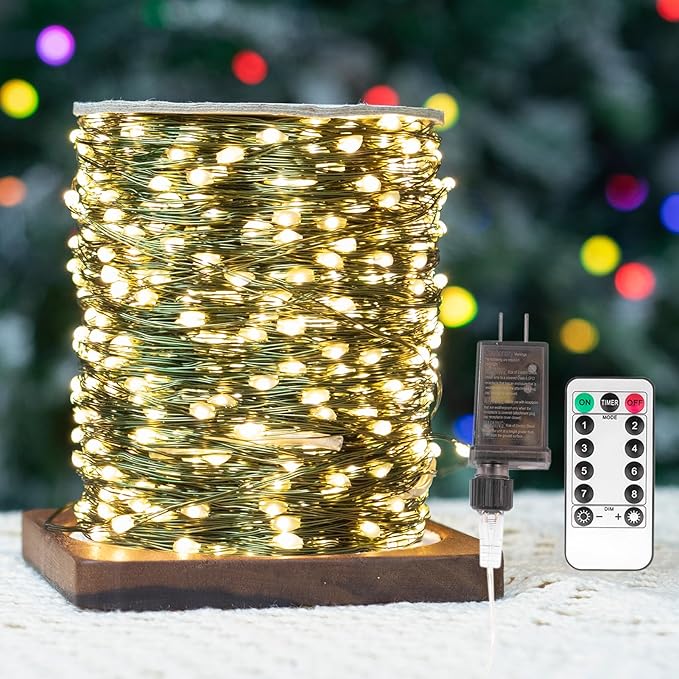Fairy Lights Plug in,660FT 2000LEDs Waterproof Led String Lights,8 Modes Remote Twinkle Light for Outdoor Indoor Christmas Wedding Birthday Garden Party Decorations,Green Wire,Warm White