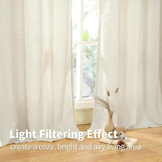 YoungsTex 60 Inch Wide Linen Curtains 84 Inch Length 2 Panels Light Filtering Grommet Living Room Curtains Privacy Rustic Window Drapes for Bedroom Dining Room, 60 X 84 Inch