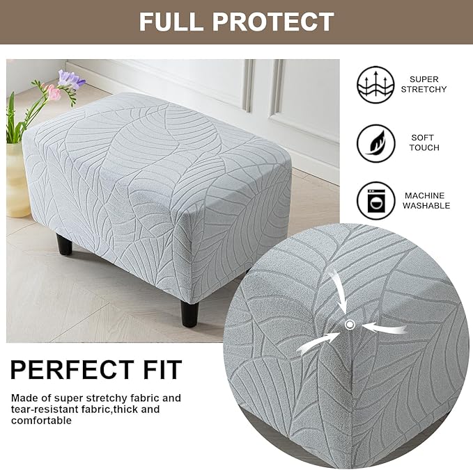 Eco-Ancheng Ottoman Cover Stretch Rectangle Footrest Stool Slipcover Ottoman Bench Covers Jacquard Footstool Protector Covers Storage Ottoman Slipcovers for Foot Stool with Nonslip Elastic Bottom,06