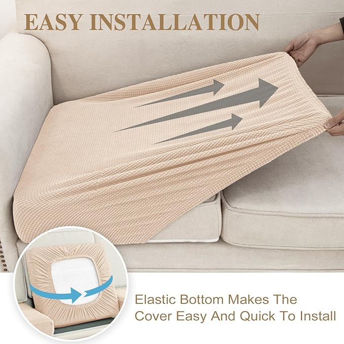 Couch Cushion Cover Chaise Lounge Cover Washable Separate Seat Chaise Couch Cover Stretch Sectional Sofa Slipcover(1 Piece for Chaise or Sofa 3-Seater, Natural)