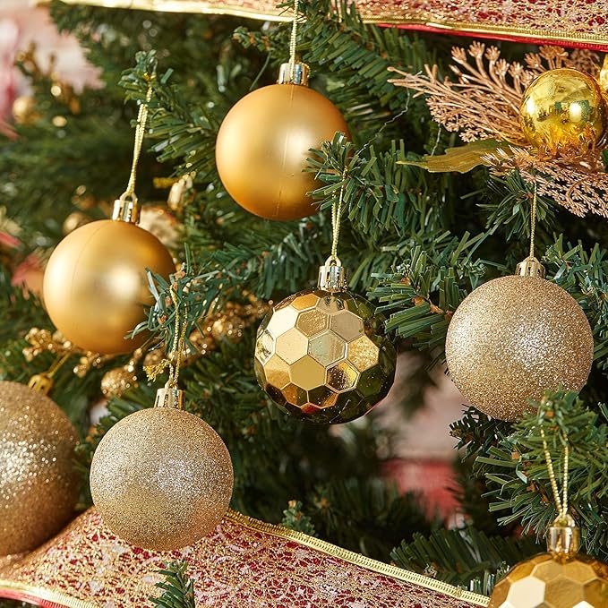 XmasExp 60mm/2.36" Christmas Ball Ornaments Shatterproof Christmas Ornaments Set Decorations for Xmas Tree Balls - 24ct (2.36'', Gold)