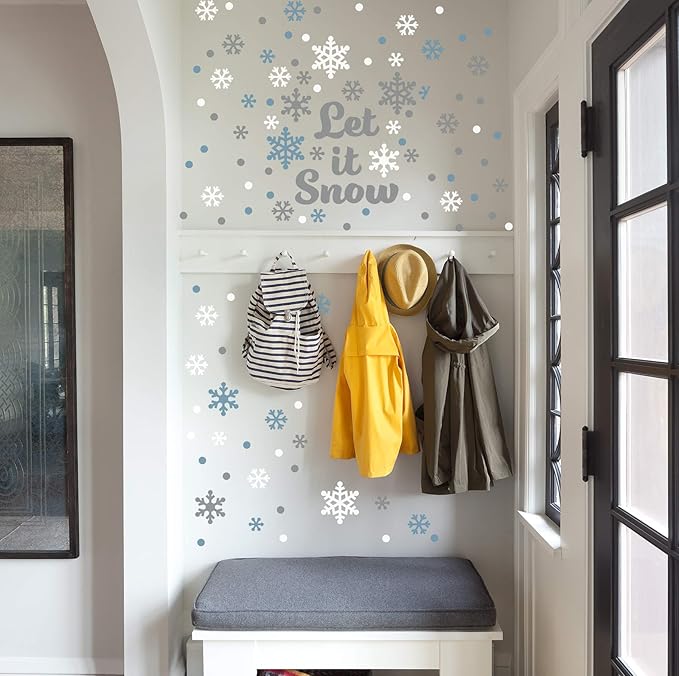 Paper Riot Co. Let It Snow Snowflakes Christmas Holiday Wall Stickers Removable Adhesive for Classroom Kids Room Nursery Bedroom Home Decor 115 Count Decals