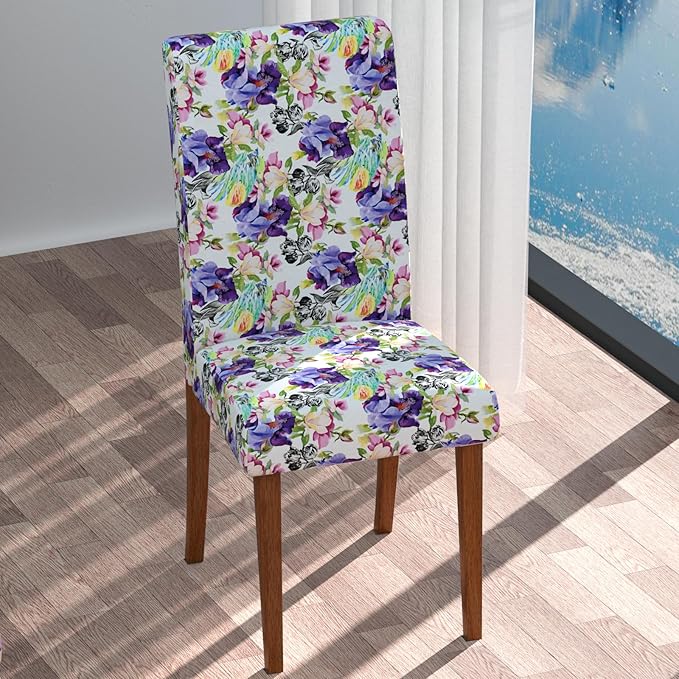 Stretch Dining Chair Covers Set of 4,Floral Print Chair Covers,Soft Removable Washable,Pet Friendly Furniture Protector,Universal Chair Slipcovers for Home, Kitchen,Ceremony Dining Room Seat