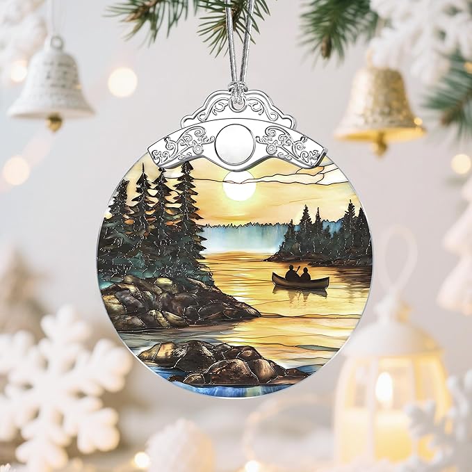 Canoe Lake Sunset Christmas Ornaments: Christmas Tree Ornaments, Holiday Decor for Nature Lover, Stocking Stuffers, Gift Ideas, Xmas Gifts & Gifts for Outdoor and Camping Lover