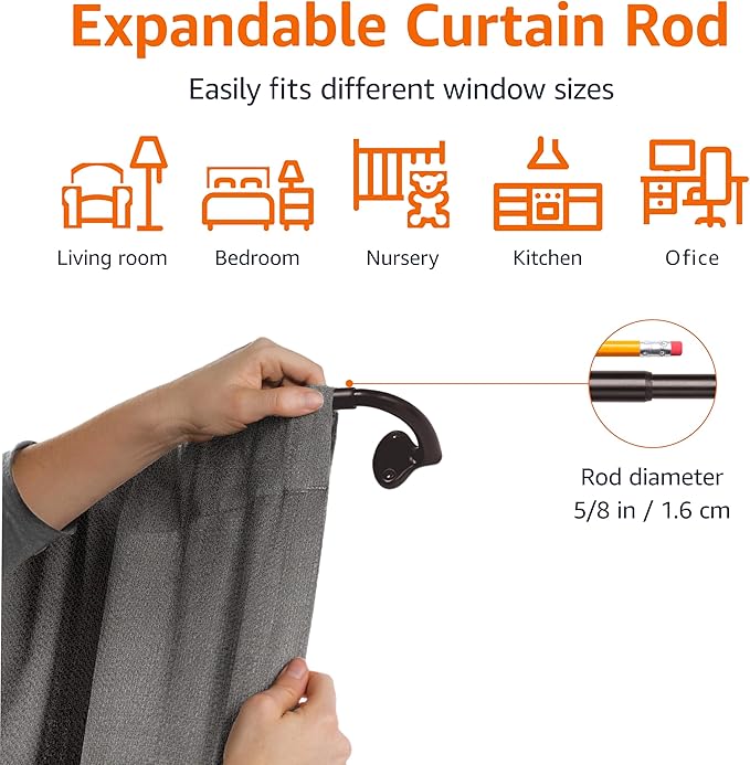 Amazon Basics Room Darkening Blackout Curtain Rod - 88" to 120", Dark Bronze (Espresso)