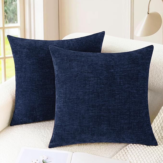 CaliTime Throw Pillow Covers Decorative 16 X 16 Inches Pack of 2 Cozy Chenille Cushion Cases for Couch Sofa Bed Living Room Home Navy Blue