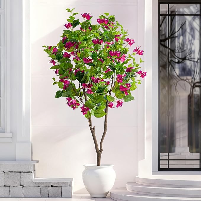 5FT Artificial Bougainvillea Tree Artificial Tree Tall Potted Fake Bougainvillea Trees for Outdoor Indoor Lifelike Potted Faux Plants with Wood Trunk and Flowers Office Wedding Home Decor