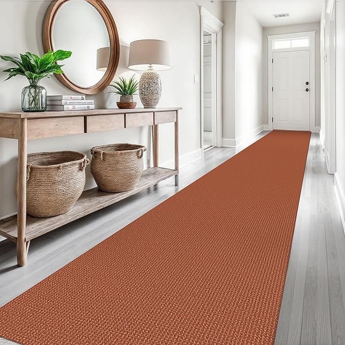 EARTHALL Runner Rug 3x18 Ft Washable Runners for Hallways Extra Long Woven Non Slip Entryway Runner Braided Kitchen Runner Indoor Outdoor Carpet Runners for Hotels, Officel, Stair, Rustic Orange/Tan