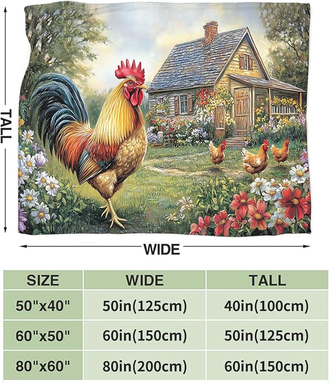 Tijuboni Rooster Chicken Throw Blanket Rooster Gifts for Girls Boys Women Men Kids Adults Soft Flannel Fleece Blanket for Couch Sofa Bed Home Decor 60"x80"