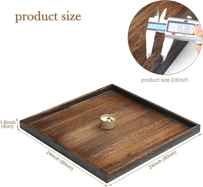 Square Wood Ottoman Serving Tray 24" - Rustic Wooden Table Tray for Farmhouse Decorative Oversized Coffee Table Trays Living Room Kitchen Counter Breakfast Brown