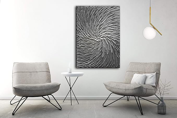 YaSheng Art - 3D Abstract Art Oil Paintings on Canvas Texture Silver Gray Color Abstract Artwork Modern Home Decor Canvas Wall Art Ready to Hang for Living Room Bedroom 24x36inch